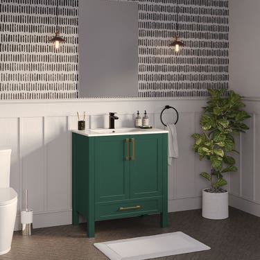 30" Dark green elevated vanity with 2 doors and 1 drawer