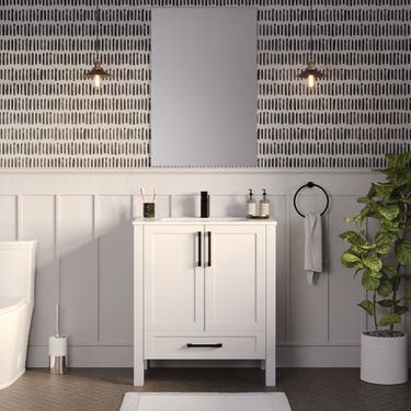 30" Matte white elevated vanity with 2 doors and 1 drawer