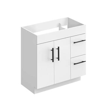 30" Glossy white floor vanity with black handles