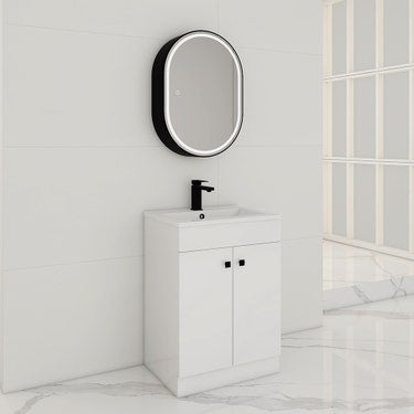24" Glossy white floor vanity set with top