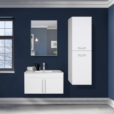 30" Glossy white wall vanity with 2 doors