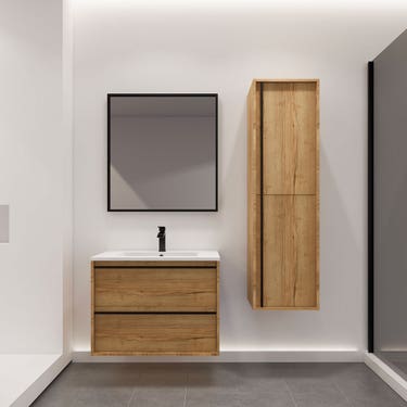 30" wood finish wall-mount vanity