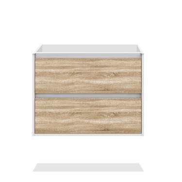30" Glossy white and light oak wall vanity with 2 drawers