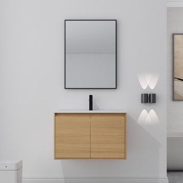 30'' Light beige wood finish wall vanity set 2 doors
