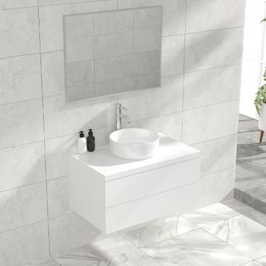 32" Matte white wall vanity set with 2 drawers and top