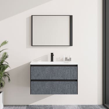 32" Grey Wall-Mounted Vanity Set With Polymarble Top - BASALT