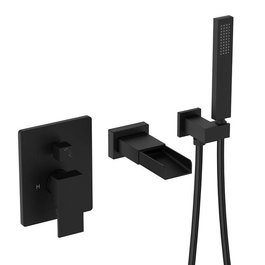 Matte black square pressure balance wall-mount bath faucet