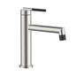 Brushed nickel single-hole bathroom sink faucet with matte black accent with drain