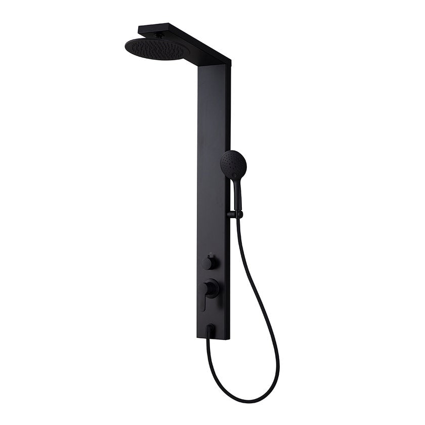 Black Shower Column with Rain Head and 3-Function Hand Shower