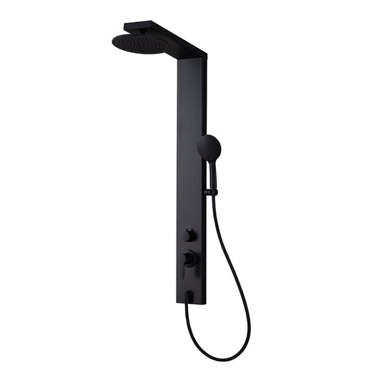 Black Shower Column with Rain Head and 3-Function Hand Shower