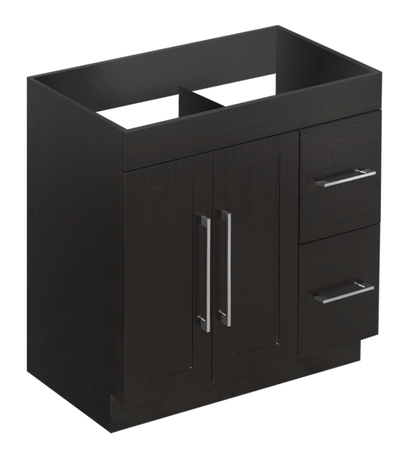 30" Dark brown floor vanity with 2 doors and 2 drawers