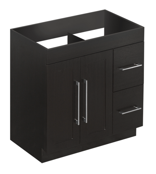 30" Dark brown floor vanity with 2 doors and 2 drawers