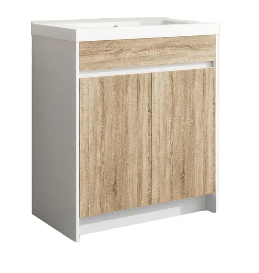 30" Floor Vanity, Glossy White & Light Oak, 2 Doors -- Top Included