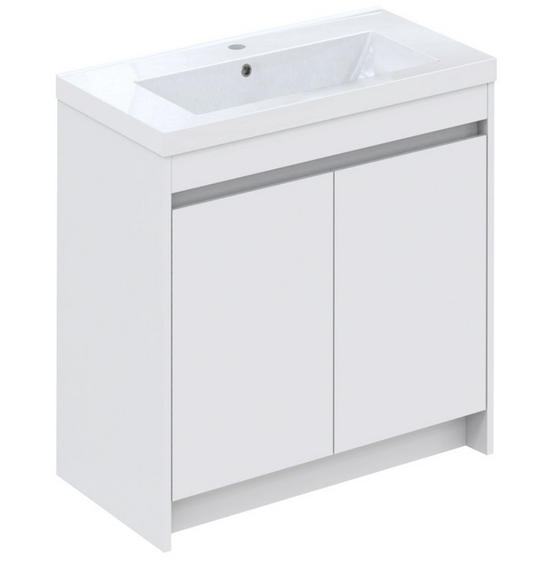 30" Glossy White Floor Vanity Set with Polymarble Top