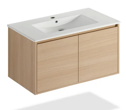 30'' Light beige wood finish wall vanity set 2 doors