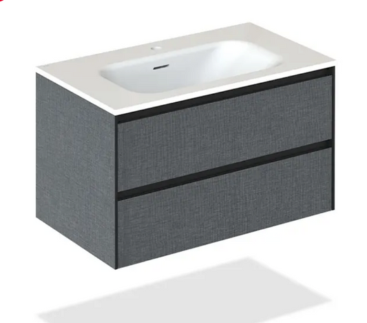 32" Grey Wall-Mounted Vanity Set With Polymarble Top - BASALT