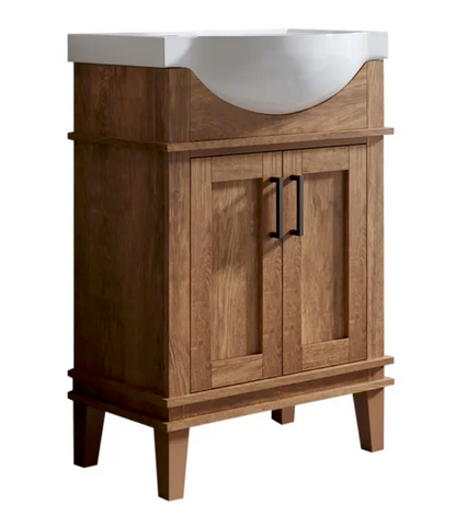 24'' Walnut finish elevated vanity set with top