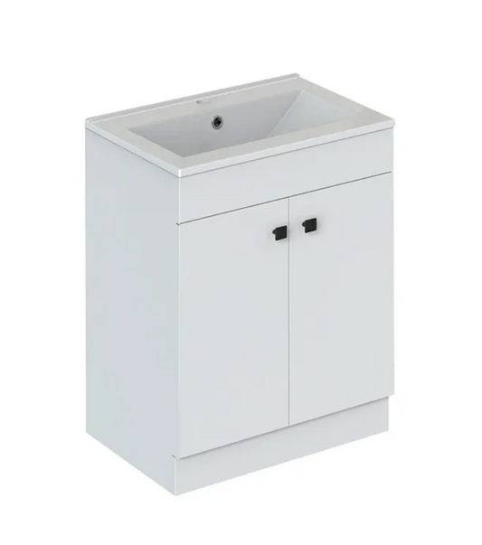 24" Glossy white floor vanity set with top