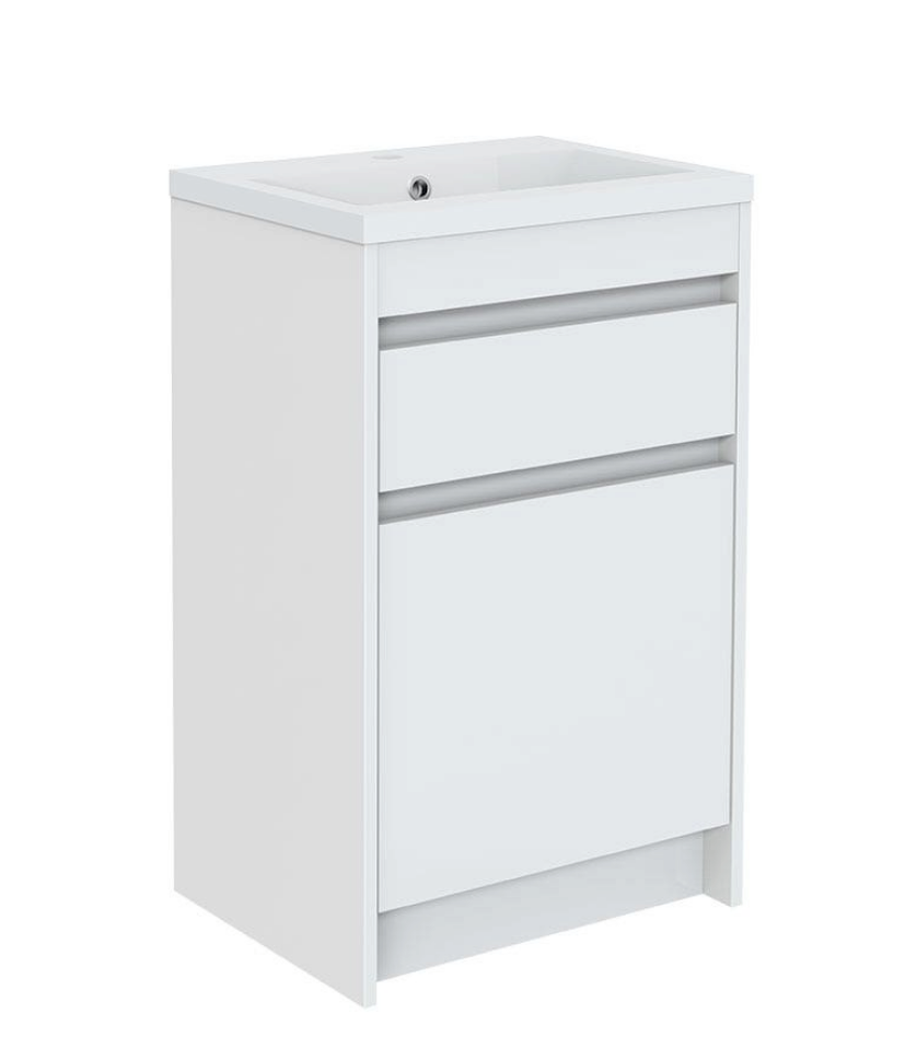 20" x 16" Glossy white floor vanity set with integrated sink, drawer and optimized storage