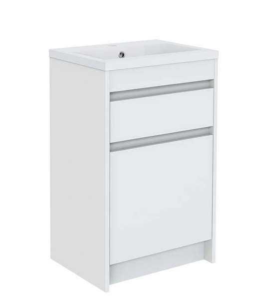 20" x 16" Glossy white floor vanity set with integrated sink, drawer and optimized storage