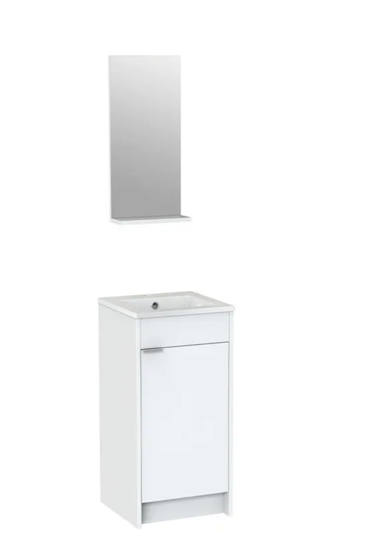 16" Glossy White Floor Vanity Set with Mirror