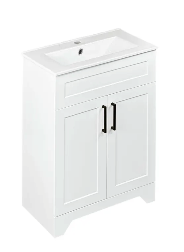 24" Matte white floor vanity set with 3 colour handles