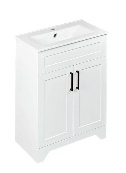 24" Matte white floor vanity set with 3 colour handles