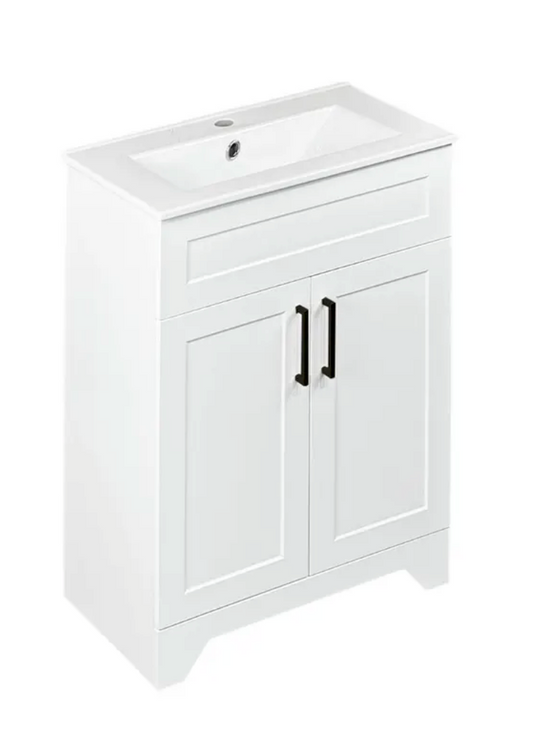 24" Matte white floor vanity set with 3 colour handles
