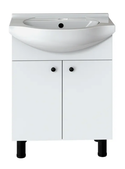 EMMA 24" Glossy white elevated vanity set with black legs and top