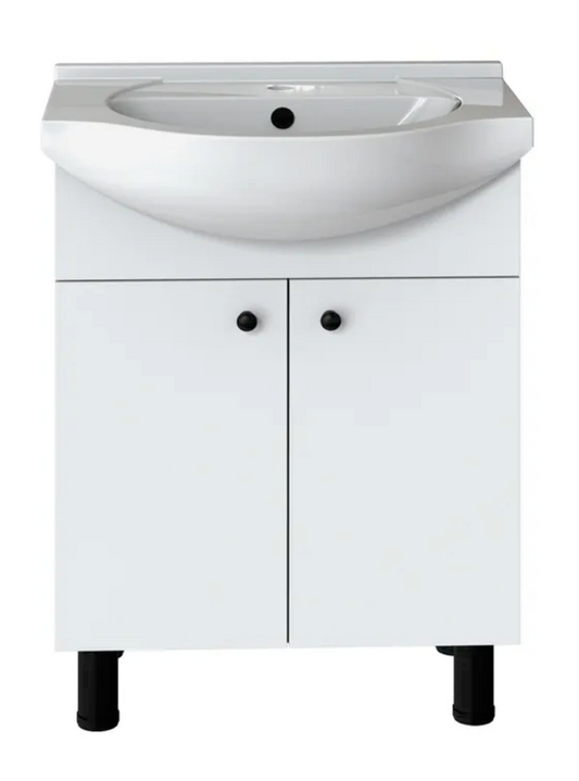EMMA 24" Glossy white elevated vanity set with black legs and top