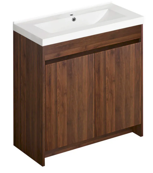 30" Dark walnut finish floor vanity set with top