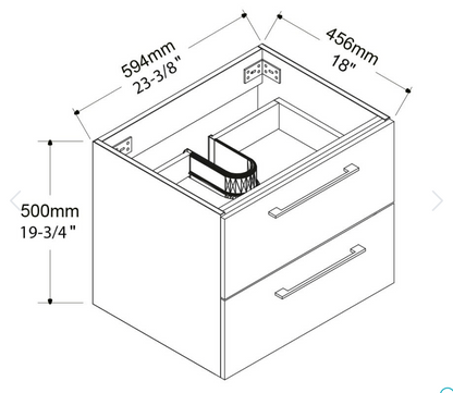 24" Glossy white wall vanity with 2 drawers