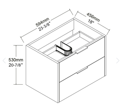 24" Glossy white wall vanity with 2 drawers