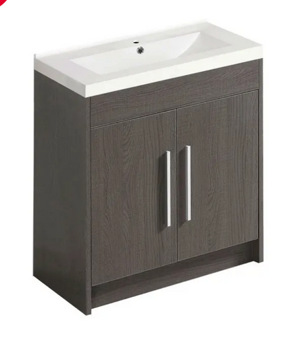 30" Grey oak finish floor vanity set with 2 doors