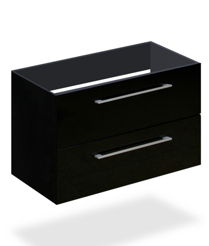 32" Glossy black wall vanity with 2 drawers