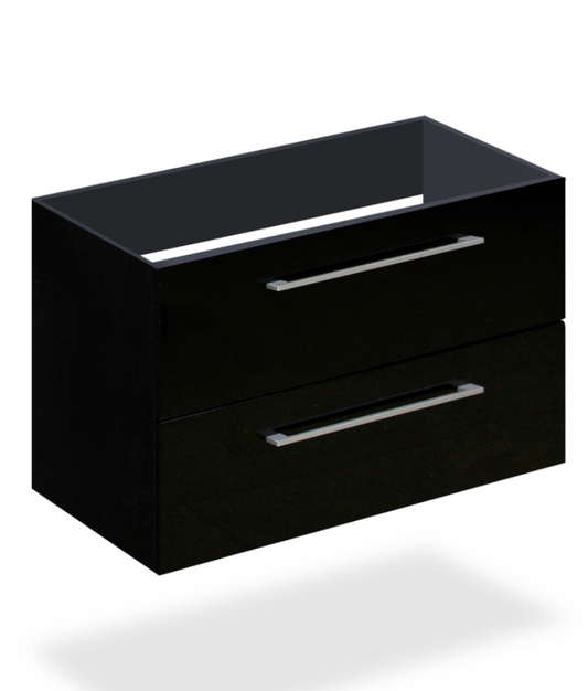 32" Glossy black wall vanity with 2 drawers