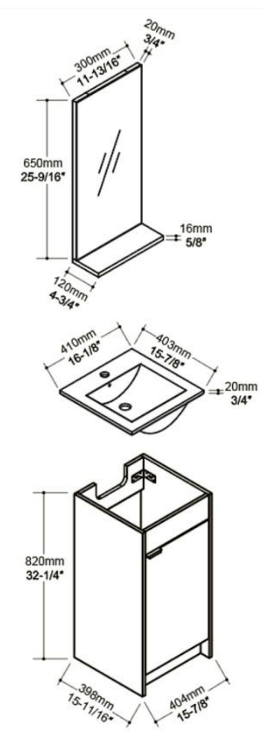 16" Glossy White Floor Vanity Set with Mirror