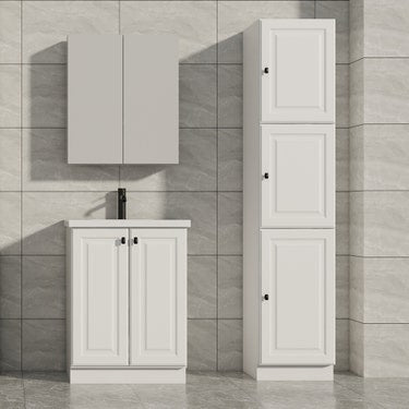 24" Matte White Floor Vanity with 2 Doors