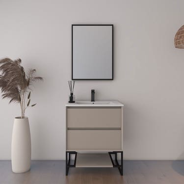24'' Beige Vanity With Black Accent Bottom Shelf