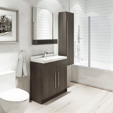 30" Grey oak finish floor vanity with 2 doors