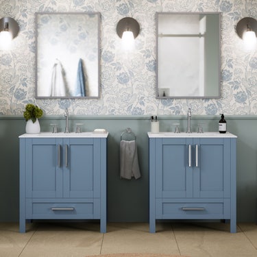 30" Light blue elevated vanity with 2 doors and 1 drawer