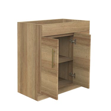30" Light brown oak finish floor vanity with gold handles