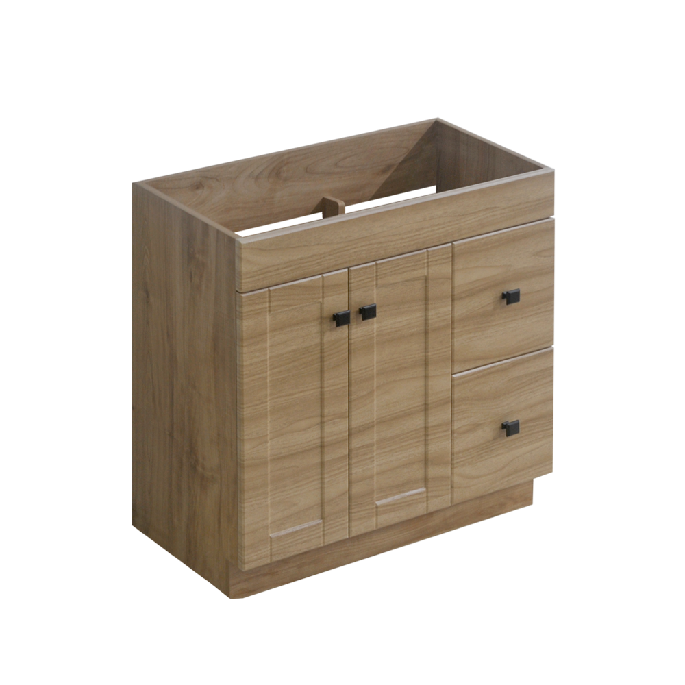 30" Light Wood Finish Floor Vanity with Black Handles