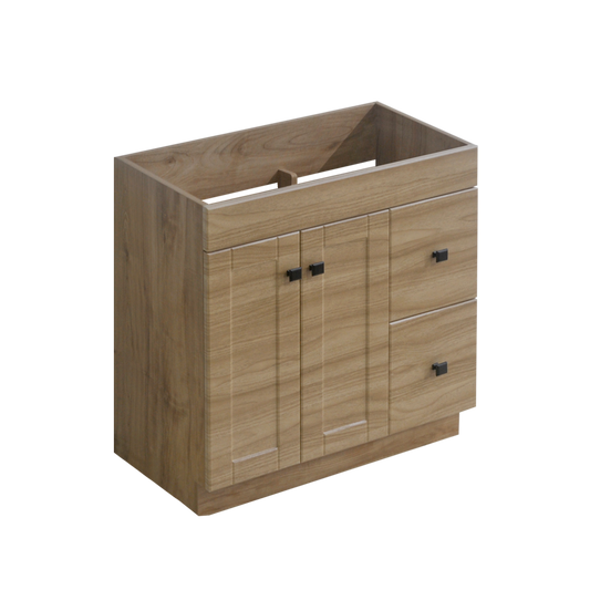 30" Light Wood Finish Floor Vanity with Black Handles