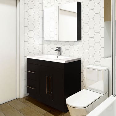 30" Dark brown floor vanity with 2 doors and 2 drawers