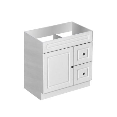 30" Matte white floor vanity with 1 door and 2 drawers
