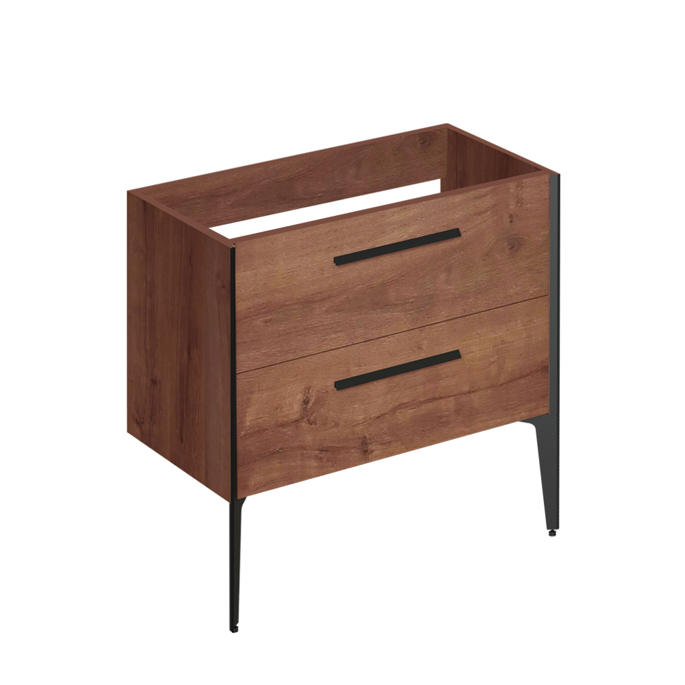 32" Brown oak and black wall-mount vanity with 2 legs