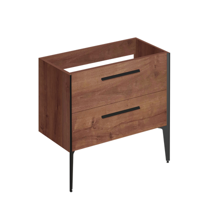 32" Brown oak and black wall-mount vanity with 2 legs