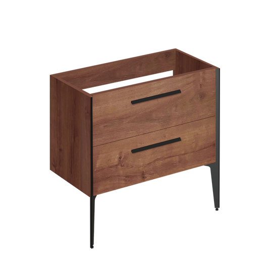 32" Brown oak and black wall-mount vanity with 2 legs