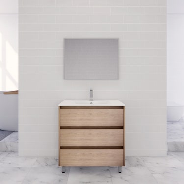 32" Beige Wood Effect Elevated Vanity with 3 Drawers